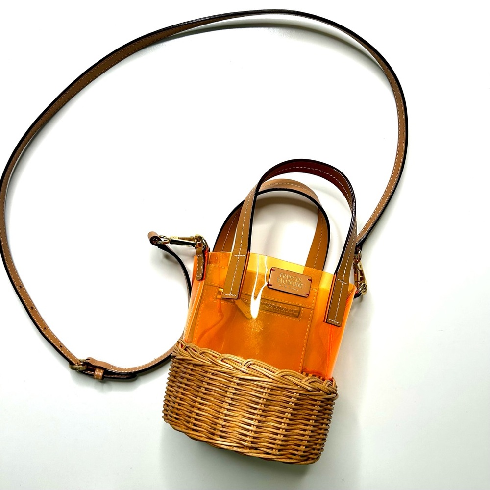 Frances Valentine PVC Straw Wicker Bucket Purse Handbag Neon Orange Like New